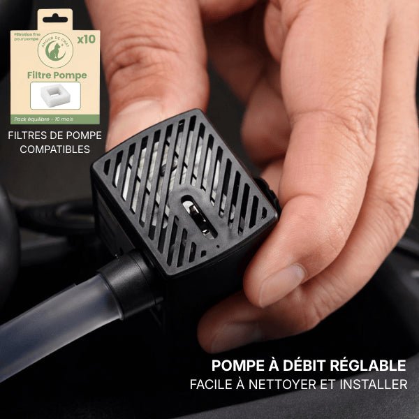 Pompe silencieuse à débit réglable avec filtre de pompe compatible pour fontaine chat céramique OCool™