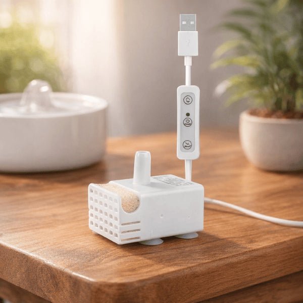 Pompe pour fontaine à eau pour chat filtrée avec contrôle USB et télécommande filaire