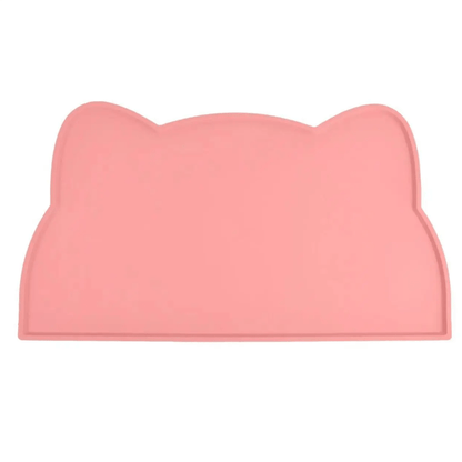 Tapis gamelle chat silicone bleu tête de chat anti débordement étanche KittyPlacemat™