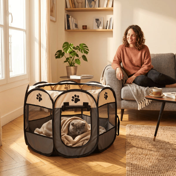Tente chat intérieure offrant au félin un espace calme délimité et confortable