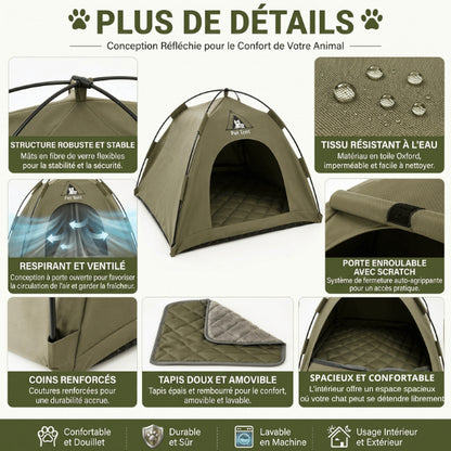 Tente pour chaton détaillée avec tissu Oxford déperlant, tapis amovible et ventilation