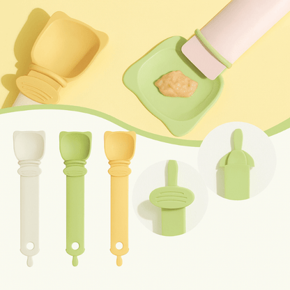 trois modèles distributeur nourriture chat gris vert jaune avec pâtée MeowSpoon™